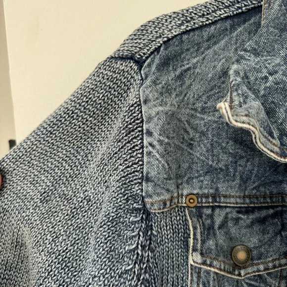Vintage Paris Blues Denim Jacket with Knit Sweater Arms & Back - Picture 3 of 6